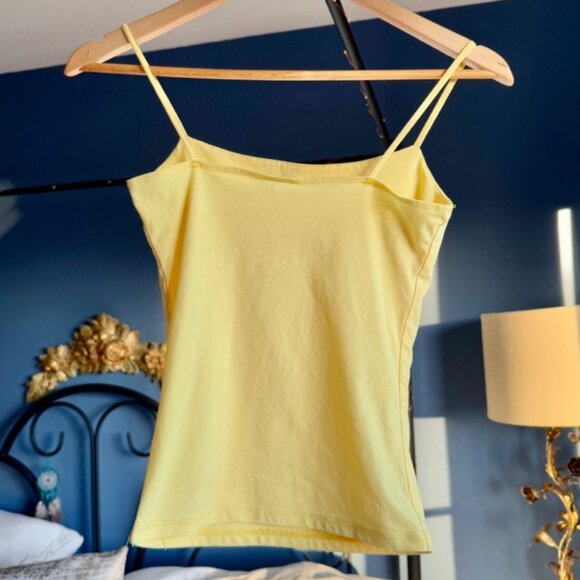 Y2K Vintage Light Yellow Strappy Tank Top With Rhinestone Crown - Picture 3 of 5